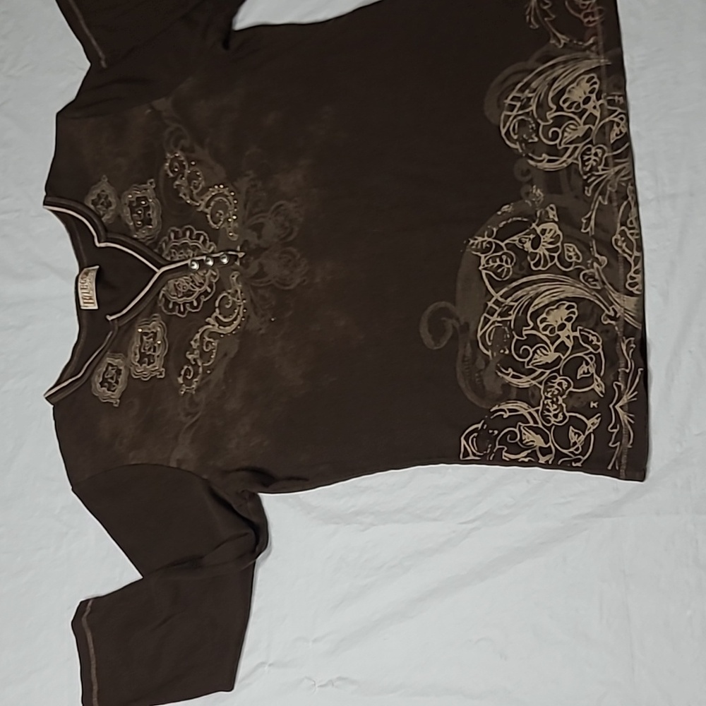BLUE CANYON Clothing  Brown Embroidered 3/4 Sleeve Top - Picture 5 of 13